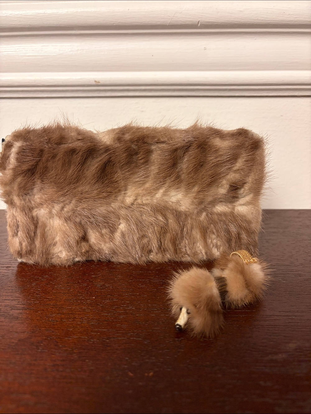 Vintage fur checkbook holder and pen topper set